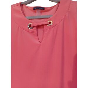 Tommy Hilfiger Sleeveless Coral Top Womens M Gold Grommet Keyhole Stretch
